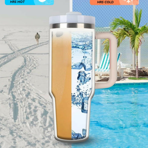 1.2L Tumbler with Handle Straw Lid, Stainless Steel Travel Mug - Dune